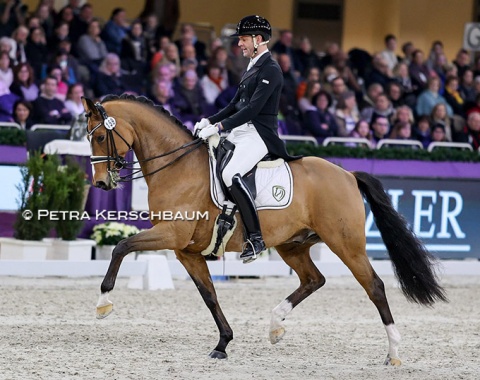 Marcus Hermes on the Hanoverian Facilone (by Furstenball x De Niro) owned by Austrian Israeli Nicola Ahorner