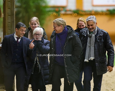 Judges Frederico Pinteus, Susanne Baarup, Mariette Sanders-van Gansewinkel, Jean Michel Roudier sharing a laugh at the end of the Grand Prix
