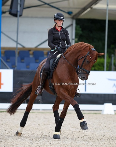 Leonie Richter training half passes on last year's silver medal winner Vitalos