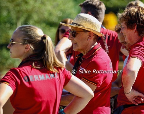 Grade I individual silver medal winner Martina Benzinger cheering her team-mate Melanie Wienand.