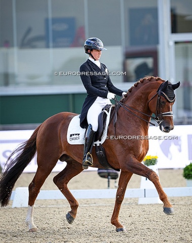 Lisa Müller on D'Avie, which Severo Jurado Lopez rode to a double World Young Horse Champion's title