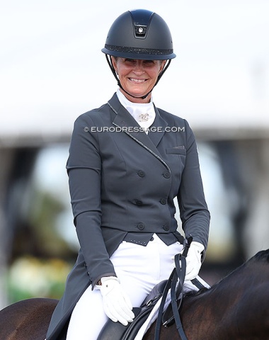 Danish Signe Kirk Kristiansen is happy with her ride on Zee Me Blue. She's coached by Danish Olympian Bent Jensen