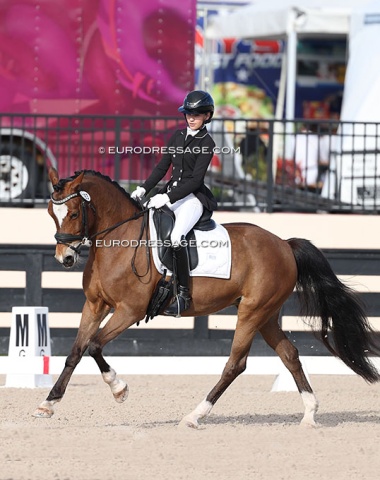 Who says pony dressage sport doesn't work in the USA? I saw plenty of ponies in the national ring, some were ridden by adults though. Canadian Frederique Genest on Flaminia (pedigree unknown)