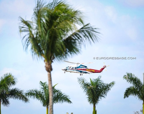 Trauma helicopter practicing landing near the show grounds