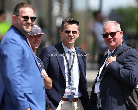 Belgian scribe Benjamin Geysen with judges Clive Halsall, Hans Voser, and Knut Danzberg