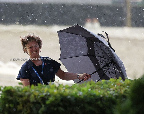 Danish elite sport chef Anne-Mette Binder almost blown away by gusts of wind