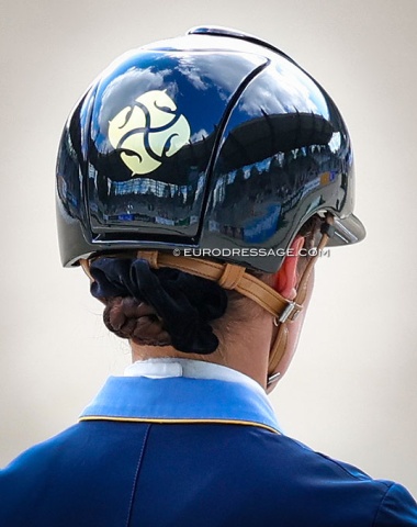 The Aachen stadium reflected in Caroline Darcourt's helmet