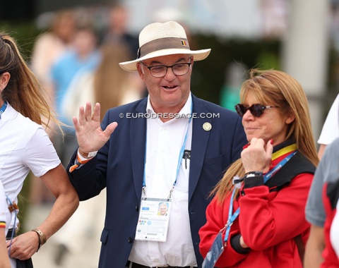 Belgian show jumping chef d'equipe Peter Weinberg joined in the celebrations. His team also finished second in the jumping nations cup
