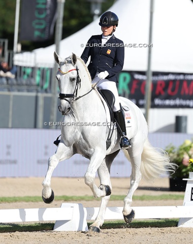 Elena Aragon Garcia on Gesoro Torreluno, winner of the World PRE championships (SICAB)