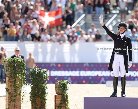 Cathrine Dufour waves to the crowds
