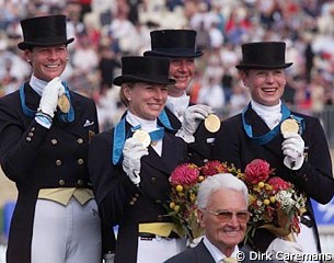 The 2000 Olympic gold medal winning German team: Ulla Salzgeber, Nadine Capellmann, Alexandra Simons-de Ridder, Isabell Werth