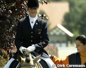 Marrigje van Baalen and aunt Coby van Baalen are happy at the end of her finals' ride