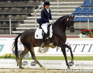 Kathrin Meyer Zu Strohen and the Brandenburger mare Poetin (by Sandro Hit x Brentano II) finish fourth at the 2002 World Young Horse Championships