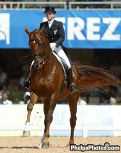 Debbie McDonald and Brentina Going Strong in the 2002 WEG Grand Prix Special :: Photo © Mary Phelps