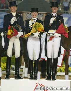 The medallists: Beatriz Ferrer-Salat (silver), Nadine Capellmann (gold), Ulla Salzgeber (bronze)