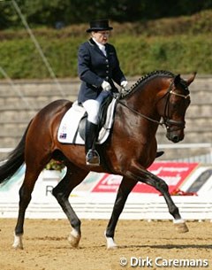 Australian Kerry Mack on Mayfield Pzazz (by Jazz) at the 2003 World Young Dressage Horse Championships in Verden :: Photo © Dirk Caremans