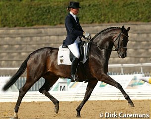 Kathrin Meyer zu Strohen and Poetin at the 2003 World Young Horse Championships (Photo © Dirk Caremans)