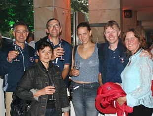 Group shot of some British team riders and officials. From left to right, Ferdi Eilberg, Yvette Conn, David Trott, Astrid Appels of Eurodressage, Wayne Channon and Debra Channon
