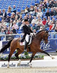 Another lovely trot extension: Christian Plage and his Danish warmblood gelding Regent at the 2005 European Dressage Championships in Hagen