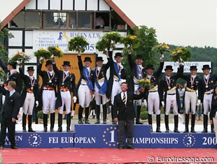 The podium for the nations' cup: The Netherlands (silver), Germany (gold), Spain (bronze)