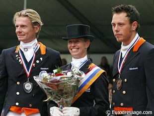 The 2005 Dutch Grand Prix Championship podium: Edward Gal (silver), Anky van Grunsven (gold), Laurens van Lieren (bronze) :: Photo © Astrid Appels