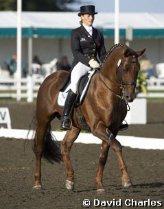 Eilberg rode Don Perry again in the Intermediaire I. They achieved 67.60% which placed them third in a field of 31 competitors.
