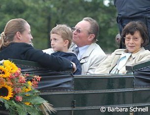 Isabell Werth and her parents in the carriage that drove her around her home town of Rheinberg :: Photo © Barbara Schnell