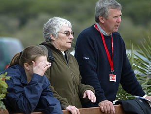 Dane Rawlins (far right) watching the tests