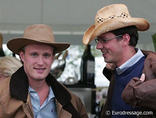 Two Belgian men at the Taittinger Champagne bar re-enacting "Brokeback Mountain"