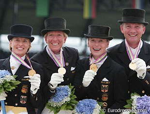 The 2006 WEG gold medal winning German team: Nadine Capellmann, Heike Kemmer, Isabell Werth, Hubertus Schmidt :: Photo © Astrid Appels