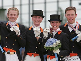 The 2006 WEG silver medal winning Dutch team: Edward Gal, Imke Schellekens-Bartels, Anky van Grunsven, Laurens van Lieren