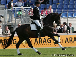 During one of the breaks, Oldenburg stallions were being presented. Here Dr. Ulf Moller on Sir Donnerhall