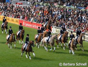 The unique pony quadrille leaves the arena.