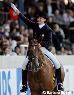 Catherine Haddad waves to the crowds at Aachen