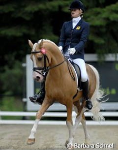 British Alexandra Barr on the palomino stallion De Vito (by Dressman I)