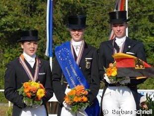 The individual test Junior Riders Podium: Van Lanen (bronze), De Ridder (gold), Lutkemeier (silver) :: Photo © Barbara Schnell