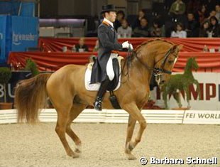 Laurens van Lieren presented Ollright with a far to narrow neck throughout the Grand Prix. The judges commented on that fact, and there was some visible improvement in the Kür the next day.