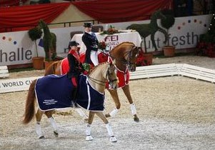 Valentina Truppa and Isabell Werth in their lap of honour at the 2007 CDI-W Frankfurt :: Photo © Karl Heinz Frieler