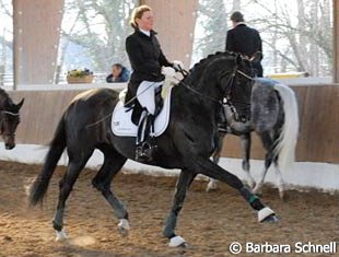 Fie Skarsoe on Doreen. For this lovely black mare, one of Fie's great hopes for the Future, Krefeld was the first show ever.