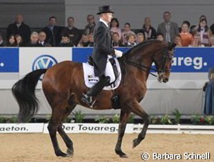 Hubertus Schmidt and his student Anna Paprocka-Campanella's Hanoverian gelding Andretti, a new pair, that showed beautiful piaffes