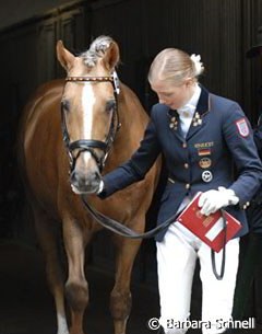 Sanneke Rothenberger and Domino Dancing return from measuring. Her pony passed!