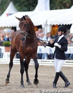 4-year old riding horse champion Laetare (by Lord Loxley) with Eva Möller