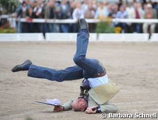 Announcer Bruno Six gets run over by an unruly youngster.