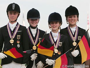 The gold medal winning German pony team: Sönke Rothenberger, Katharina Weychert, Carlotta Hassenburger, Florine Kienbaum :: Photo © Astrid Appels