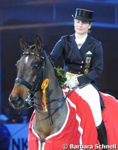 Isabell Werth and Satchmo in winning mood at the 2008 CDI-W Frankfurt