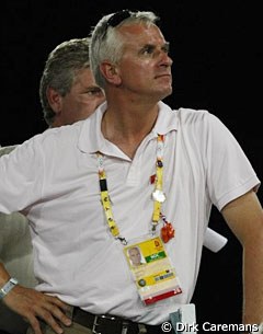 Wolfram Wittig watches his student Isabell Werth ride at the 2008 Olympic Games :: Photo © Dirk Caremans