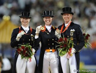 The 2008 Olympic podium: Isabell Werth, Anky van Grunsven, Heike Kemmer :: Photo © Kit Houghton