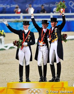The 2008 Olympic podium: Isabell Werth, Anky van Grunsven, Heike Kemmer :: Photo © Franz Venhaus