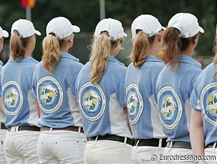The prize giving girls at the award ceremony at the 2008 World Young Horse Championships :: Photo © Astrid Appels