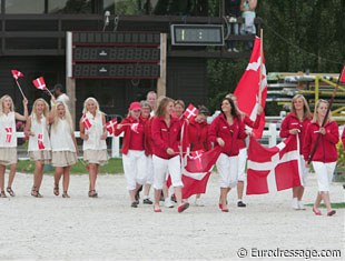 The Danish team enters the arena during the opening ceremony.